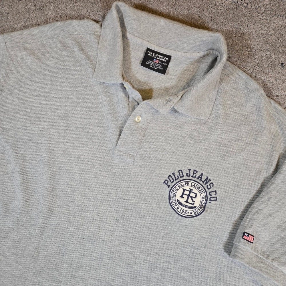 Polo Jeans Ralph Lauren Mens Gray Short Sleeve Polo Shirt XL Vintage